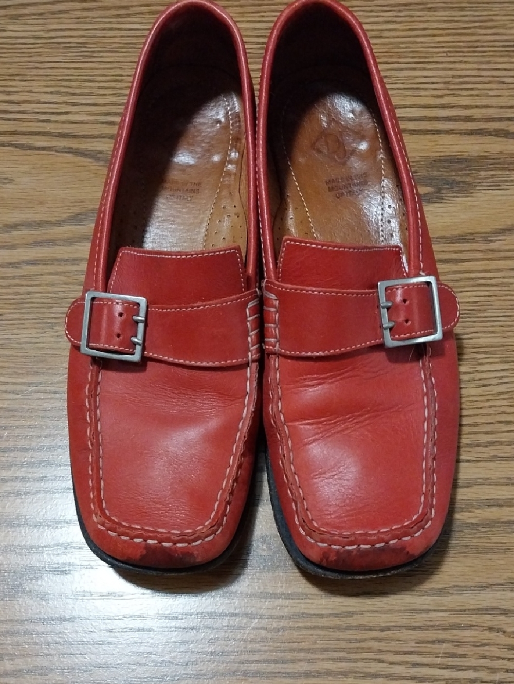 Donald Pliner Red Leather Buckle Loafers